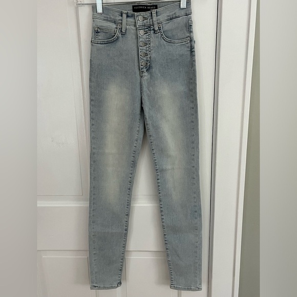 Veronica Beard Maera High Rise Skinny Jeans Size 24 Exposed Button Fly Sky Wash - Picture 3 of 15